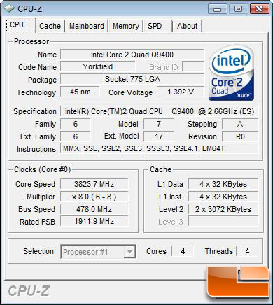 Intel Core 2 Quad Q9400 Processor Overclocked to 478MHz FSB