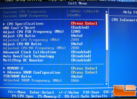 MSI 790GX G65 BIOS Cell Menu