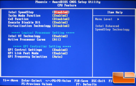 EVGA E761 X58 Classified BIOS CPU Features