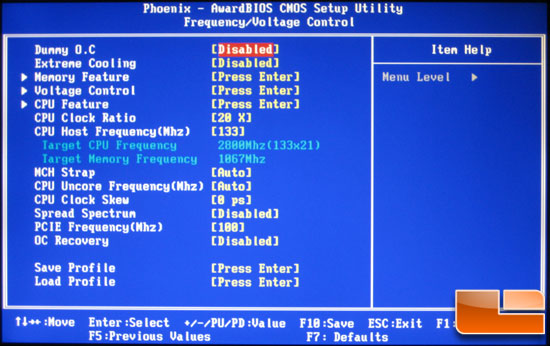 EVGA E761 X58 Classified BIOS Overclocking Menu
