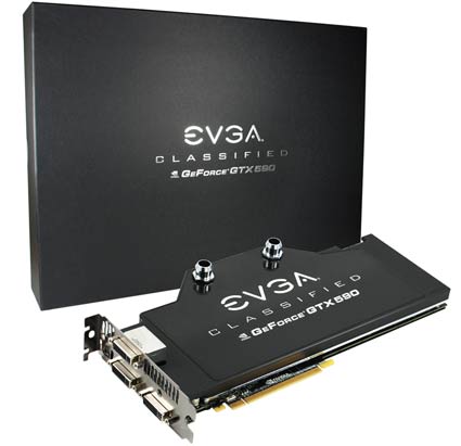 EVGA GeForce GTX 590 Classified Water Cooled Video Card for $879