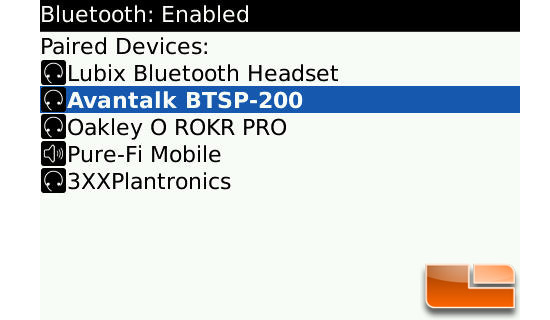 Avantalk BTSP-200 Paired with Blackberry
