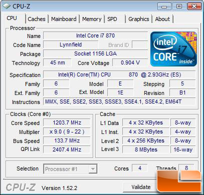 Intel Core i7 870 Lynnfield Processor Idle