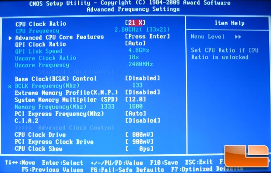 Gigabyte P55 BIOS CPU Settings