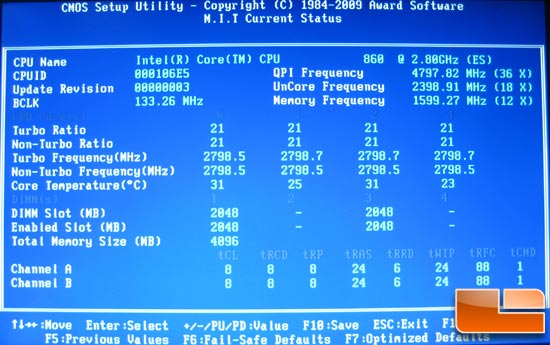 Gigabyte P55 BIOS System Information