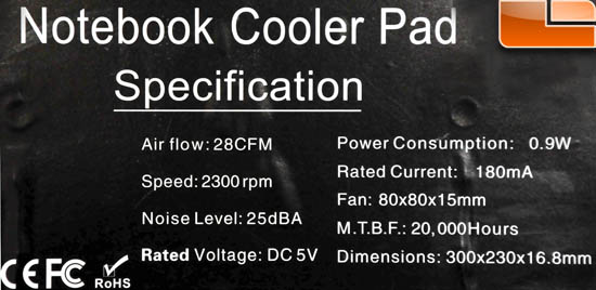 Laptop cooler specs