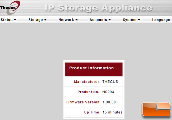 Thecus N0204 miniNAS Web Interface