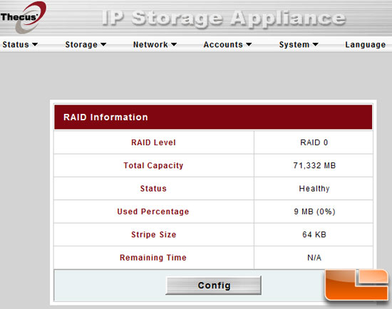 Thecus N0204 miniNAS Web Interface