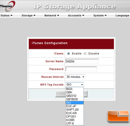 Thecus N0204 miniNAS Web Interface