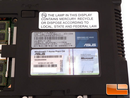 ASUS UL80V Bottom Label