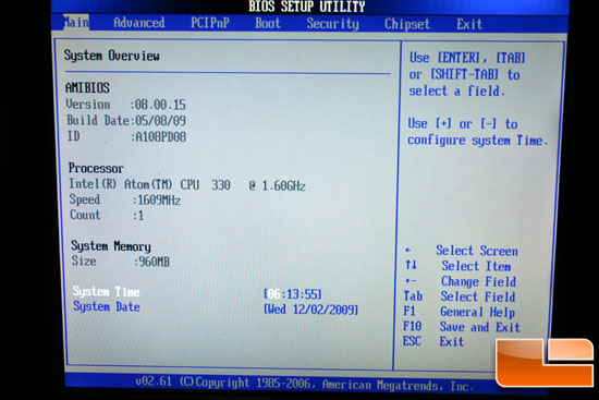 The Zotac IONITX-A-U Atom 330 BIOS