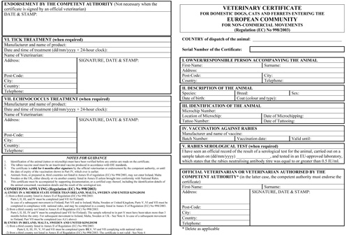 European Union EU Veterinary Health Form 998