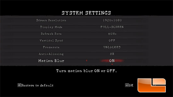 Resident Evil 5 System Settings Evil 5 System Settings