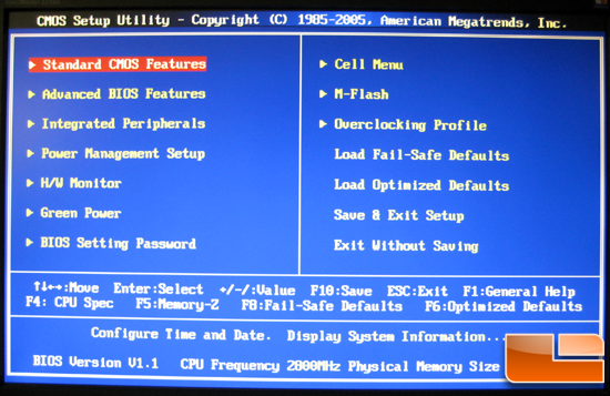 MSI P55-GD85 BIOS Main Menu