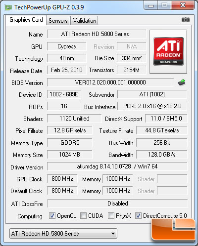ATI Radeon HD 5830 1GB GPU-Z 0.3.9