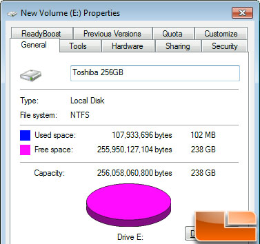 Toshiba HG2 256GB SSD Actual Capacity