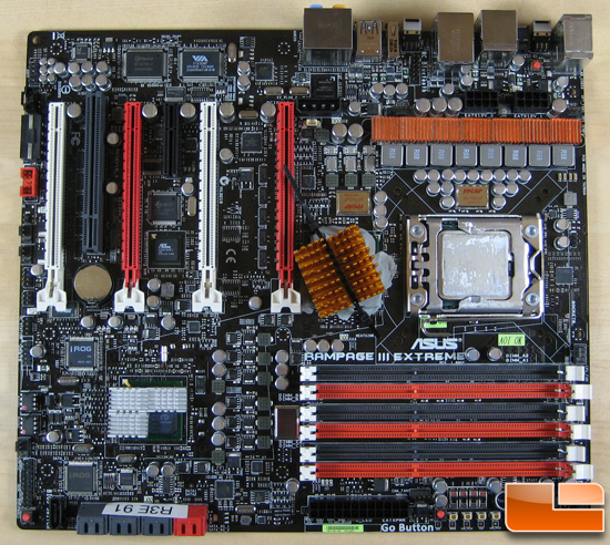 Asus Rampage III Extreme with makeshift heatsinks