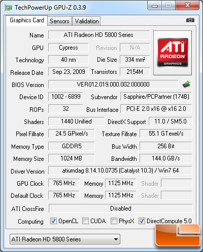 ATI Radeon HD 5870 1GB GPU-Z 0.3.9