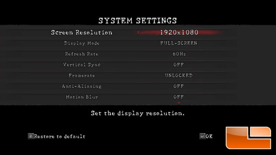 Resident Evil 5 Settings Resident Evil 5 Settings