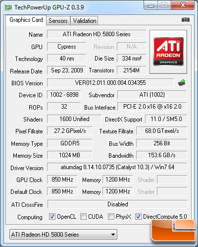 ATI Radeon HD 5870 1GB GPU-Z 0.3.9