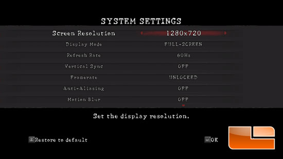 Resident Evil 5 Settings