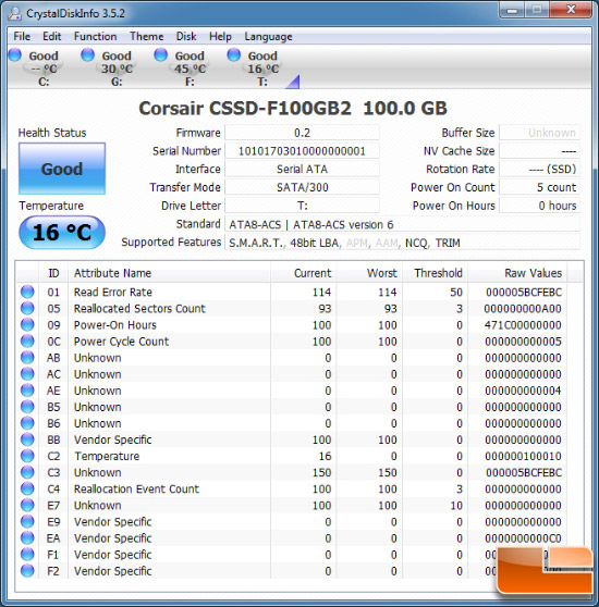 Corsair Force CRYSTALDISK INFO