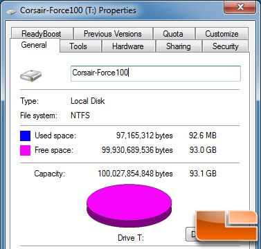 Corsair Force DRIVE PROPERTIES