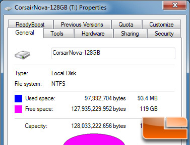 Corsair NOVA DRIVE PROPERTIES Corsair NOVA DRIVE PROPERTIES