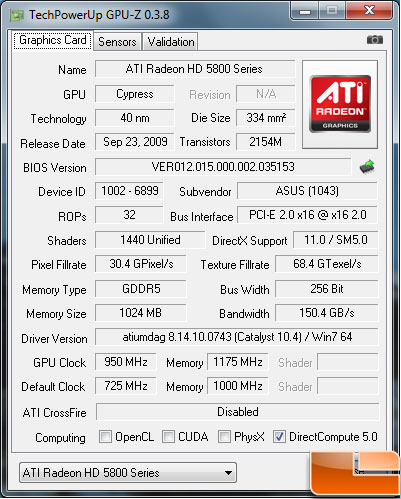 ASUS EAH5850 TOP Overclock Default 