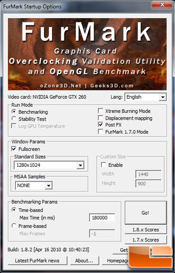 Furmark v1.8.2 Settings