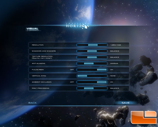 Shattered Horizon Settings