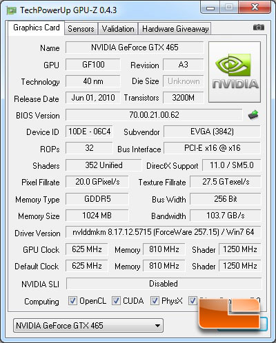 EVGA GeForce GTX 465 CPUz