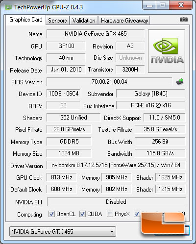 Galaxy GeForce GTX 465 Over clocking CPUz=