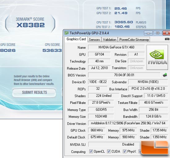 NVIDIA GeForce GTX 460 Video Card Base Clocks