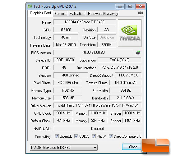 nVidia GTX480 900Mhz GPUz