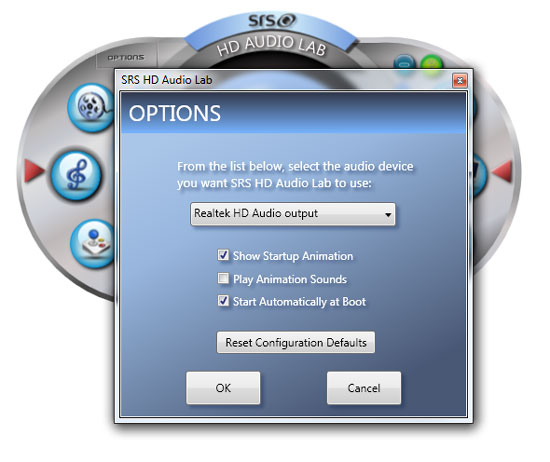 SRS Labs HD Audio Lab UI Options