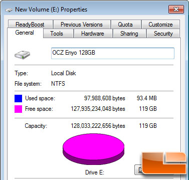 OCZ Enyo 128GB SSD Actual Capacity