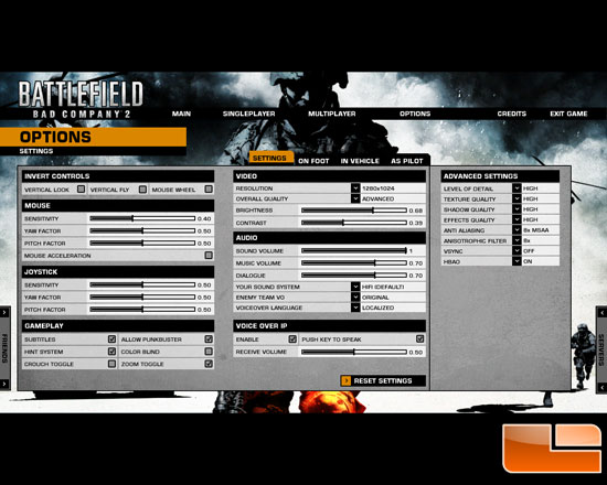 Battlefield: Bad Company 2 Settings