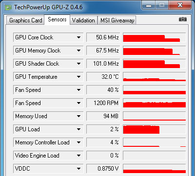 ECS GeForce GTX 460 1GB Black GPU-Z Sensors