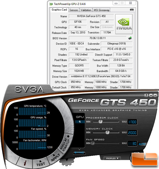 ECS GeForce GTS 450 with EVGA Precision Overclocking Utility