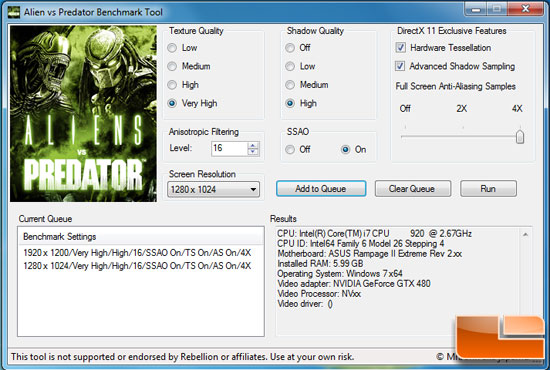 Aliens vs Predator Benchmark Settings