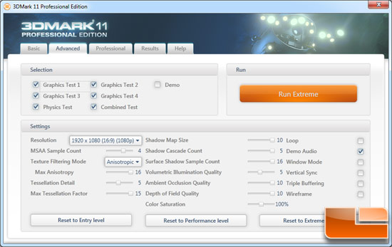 Futuremark 3DMark 11 Benchmark Settings