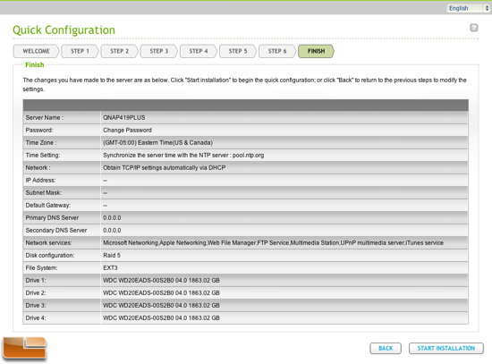 QNAP TS-419P+ Configuration Finish