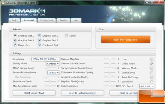 Gigabyte GeForce GTX 560 OC Video Card 3D Mark 11 Settings