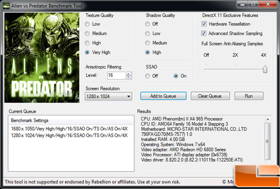 Sapphire Radeon HD 6850 Toxic Video Card AlienvsPredator Settings
