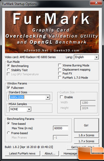 EVGA GeForce GTX 560 Video Card Furmark Settings