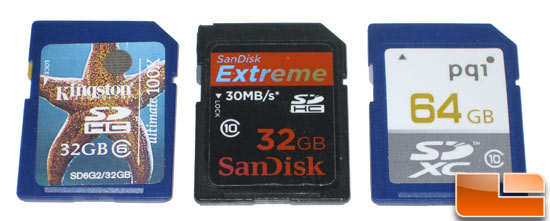 PQI, Sandisk and Kingston SD Cards