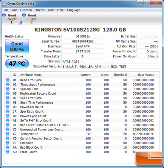 Kingston V 100 CRYSTALDISKMARK INFO