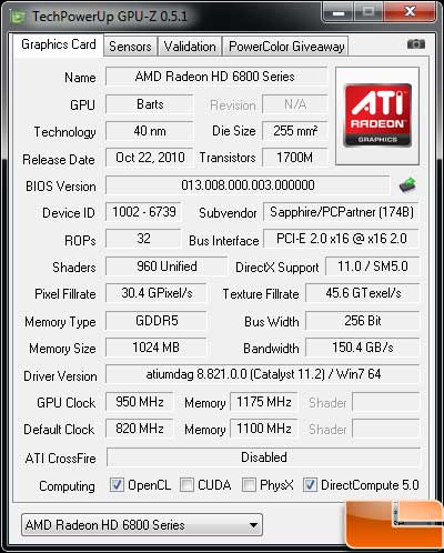 Sapphire Radeon HD 6850 Toxic Video Card Gpu-Z overclock