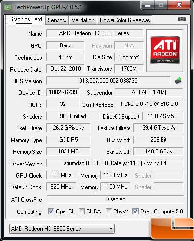 XFX Radeon HD 6850 Video Card GPUZ